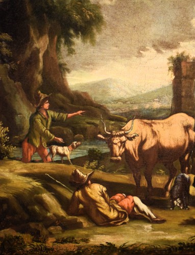 Bergers et lavandières au bord de la rivière - école Italienne du 18e siècle - Louis XIV